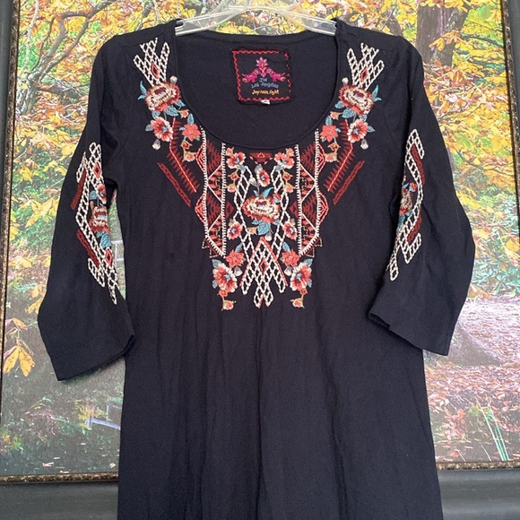 Johnny Was 3/4 Sleeve Dress with Embroidered Flowers, Size Small - Picture 5 of 8